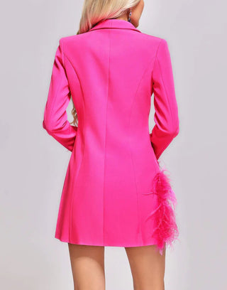 Feather Trim Long Sleeve Blazer Dress