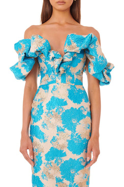 Off-Shoulder Floral Textured Bodycon Dress - Chiccharm
