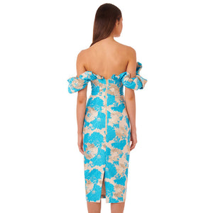 Off-Shoulder Floral Textured Bodycon Dress - Chiccharm