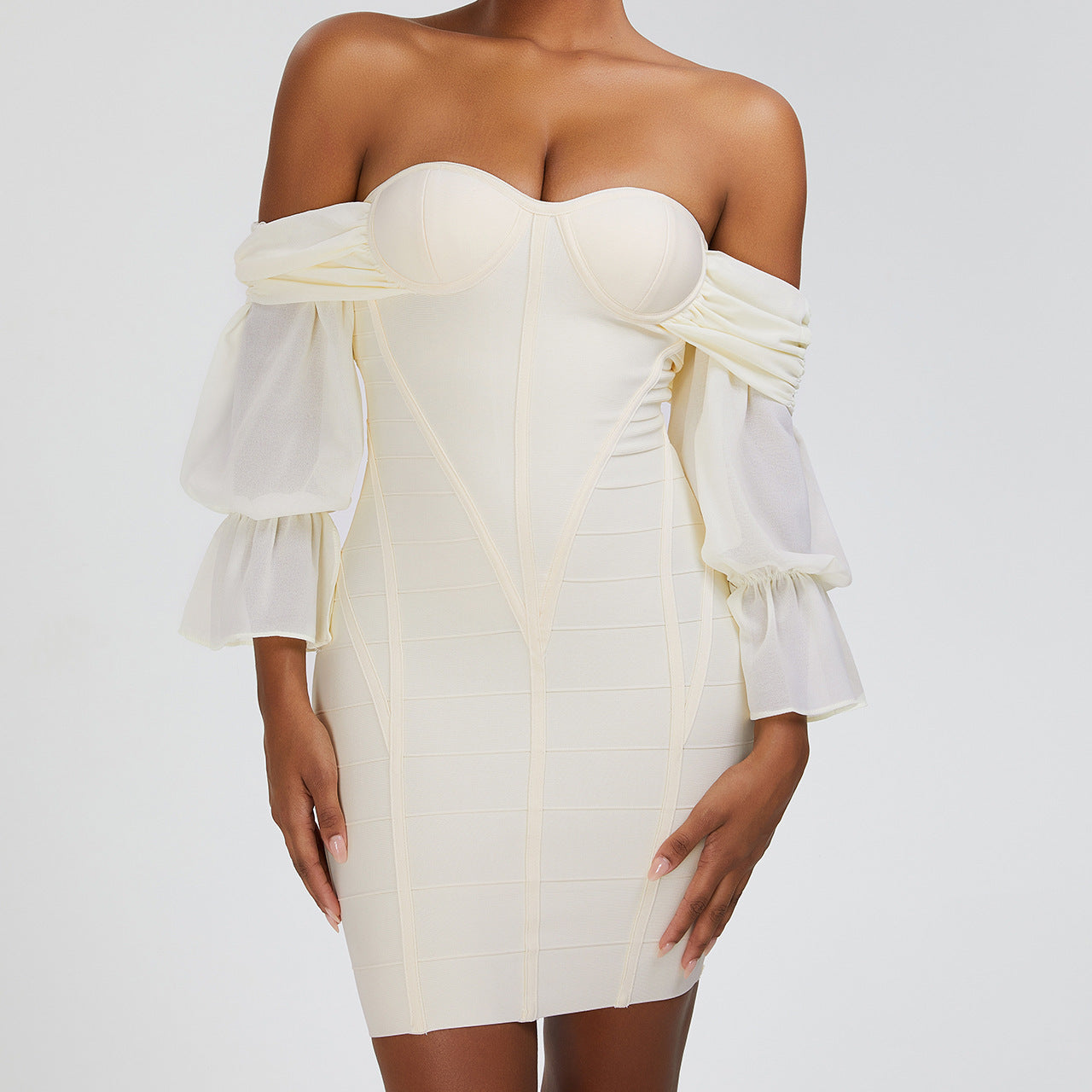 Off Shoulder Lantern Sleeve Dress - Chic Charm