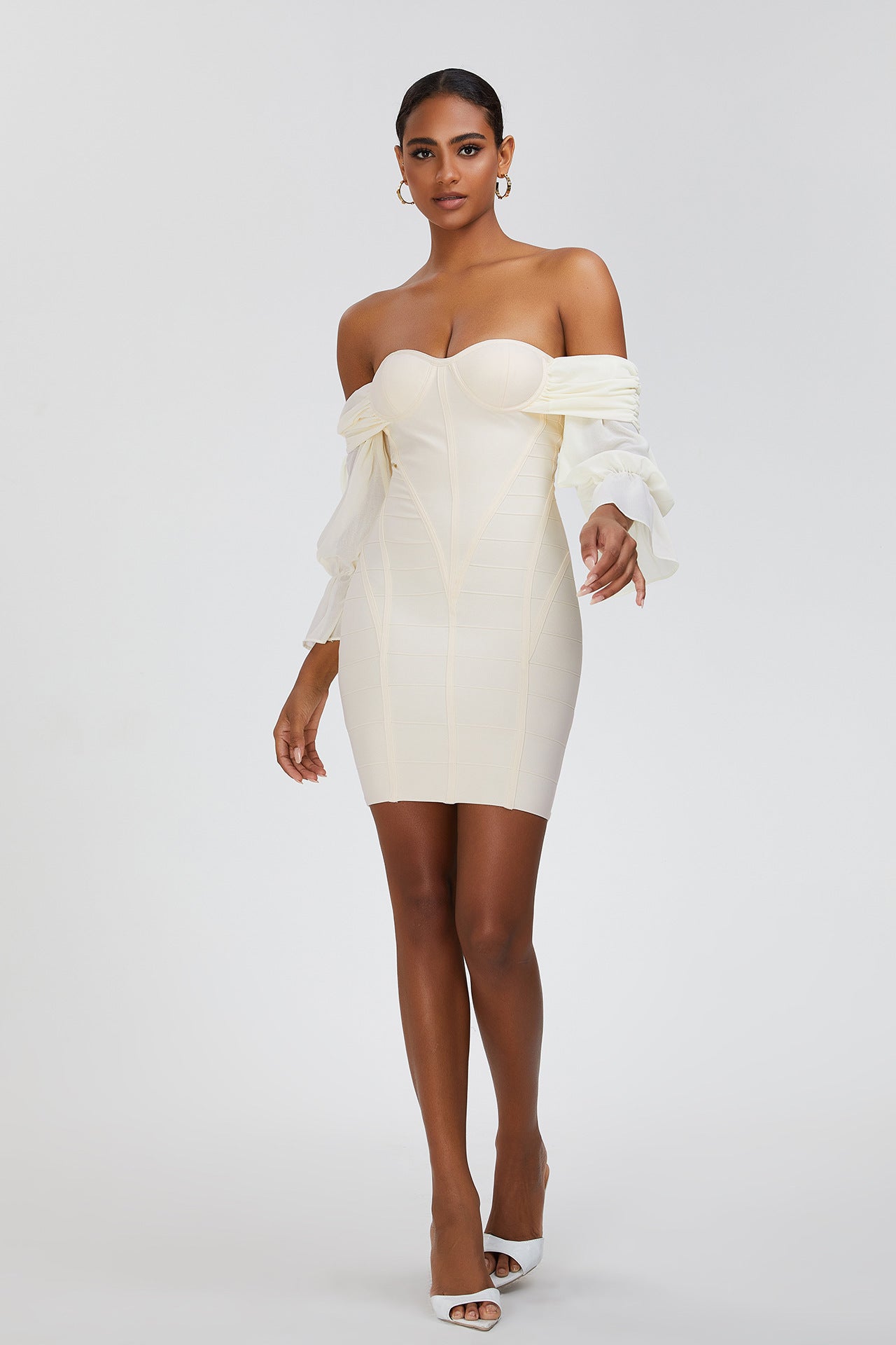 Off Shoulder Lantern Sleeve Dress - Chic Charm