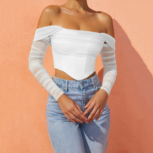 Off-Shoulder Ruched Long Sleeve Top - Chiccharm Boutique