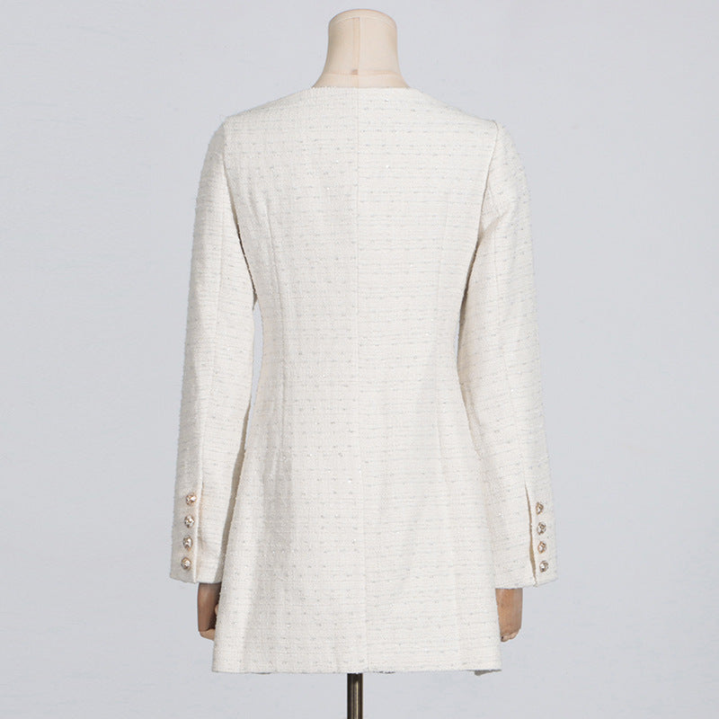 Off-shoulder White Double Breasted Blazer Dress​- Chiccharm - Chiccharm