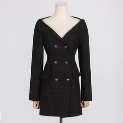 Off-shoulder Black Double Breasted Blazer Dress​- Chiccharm - Chiccharm