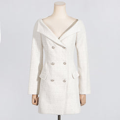 Off-shoulder White Double Breasted Blazer Dress​- Chiccharm - Chiccharm