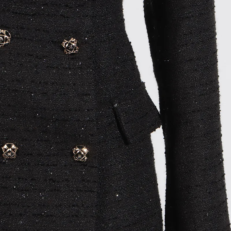 Off-shoulder Black Double Breasted Blazer Dress​- Chiccharm - Chiccharm