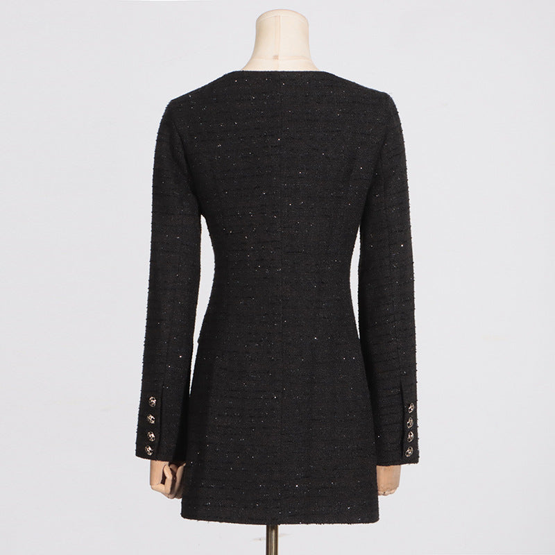 Off-shoulder Black Double Breasted Blazer Dress​- Chiccharm - Chiccharm