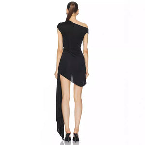 One Shoulder Dress With Ruching​ and Embellishment - Chiccharm