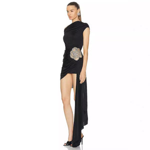 One Shoulder Dress With Ruching​ and Embellishment - Chiccharm