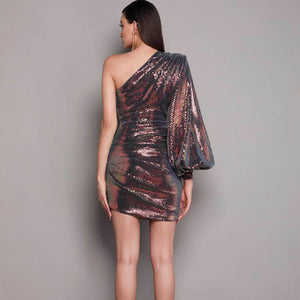 One-Shoulder Iridescent Mini Dress - Chic Charm