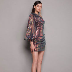 One-Shoulder Iridescent Mini Dress - Chic Charm