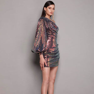 One-Shoulder Iridescent Mini Dress - Chic Charm