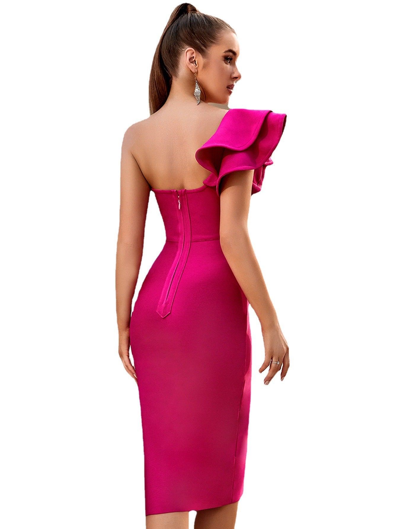 One-Shoulder Ruffle Corset Midi Dress​ - Chiccharm