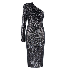 One-Shoulder Sequin Bodycon Dress For Evening - Chiccharm
