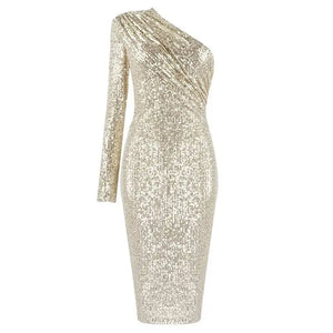 One-Shoulder Sequin Bodycon Dress For Evening - Chiccharm