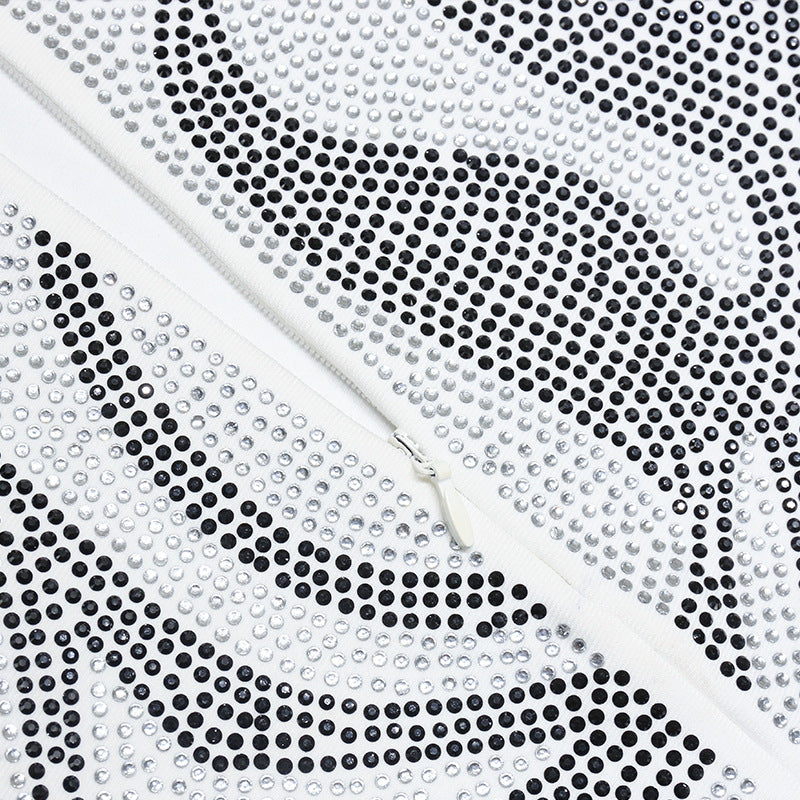 One-Shoulder Zebra Dress Embellished Mesh Gown - Chic Charm