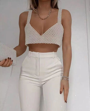 Pearl Beaded Crop Top - Chiccharm Boutique
