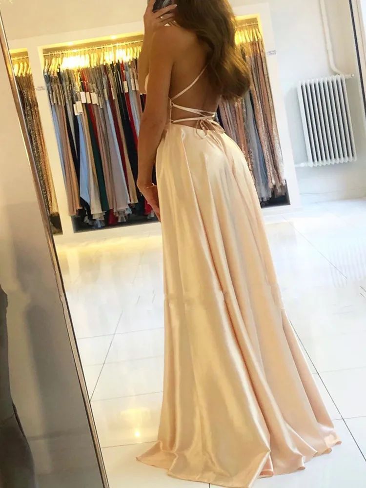 Satin A-Line Dress with Slit - Chiccharm