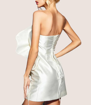 White Satin Rosette Mini Dress - Chic charm
