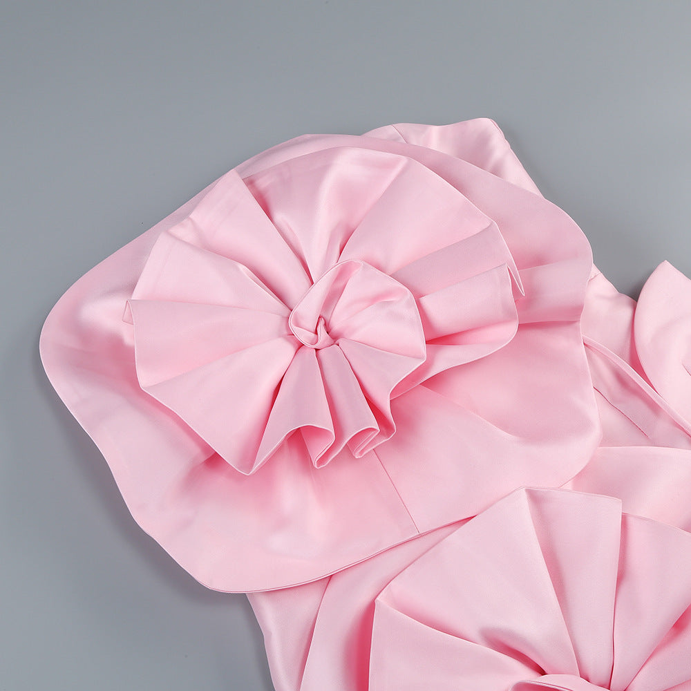 Pink Satin Rosette Mini Dress - Chic charm