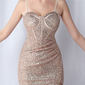 Sequin Camisole Dress​ With Side Slit Long
