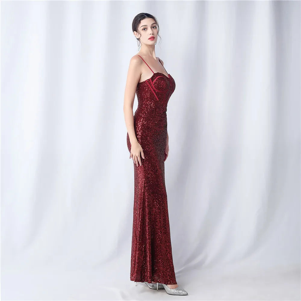 Sequin Camisole Dress​ With Side Slit Long