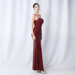 Sequin Camisole Dress​ With Side Slit Long