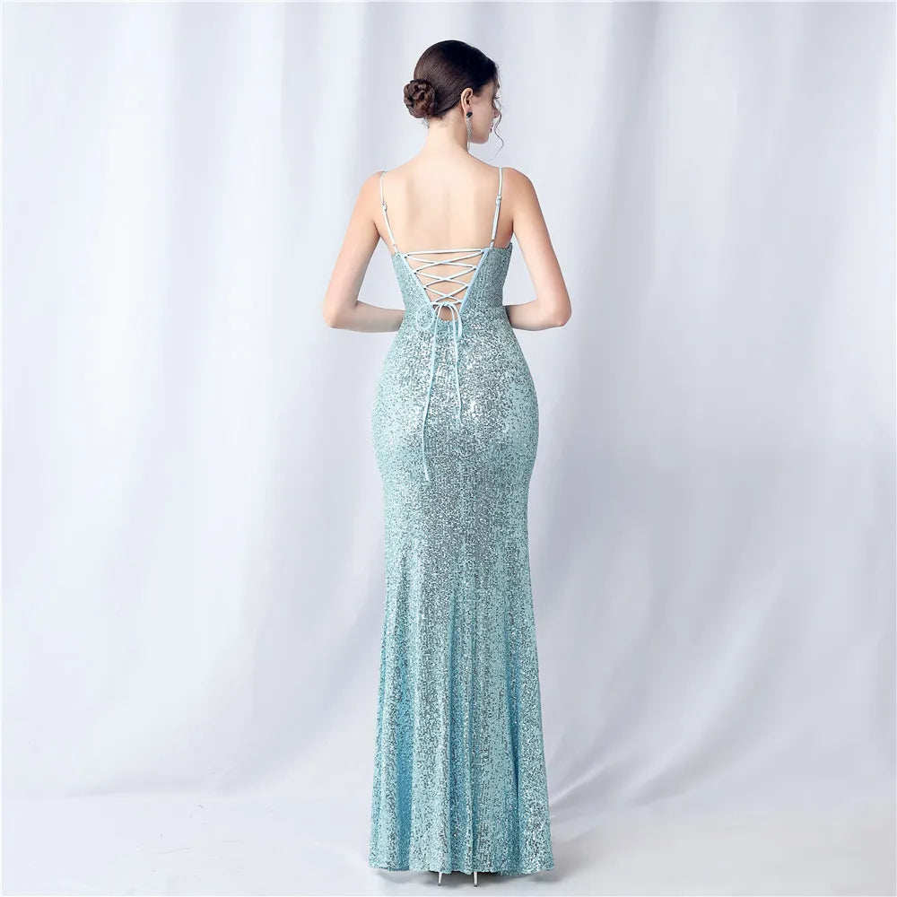 Sequin Camisole Dress​ With Side Slit Long