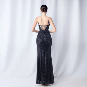 Sequin Camisole Dress​ With Side Slit Long
