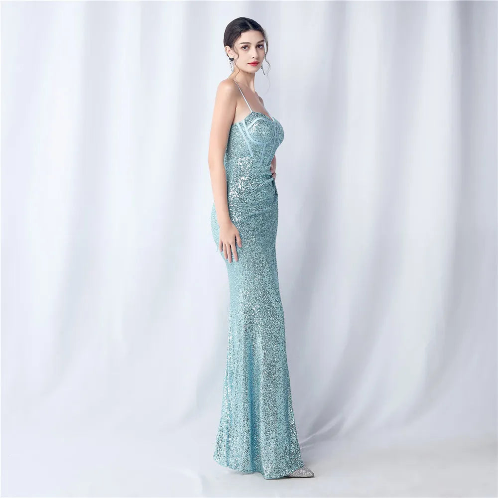 Sequin Camisole Dress​ With Side Slit Long