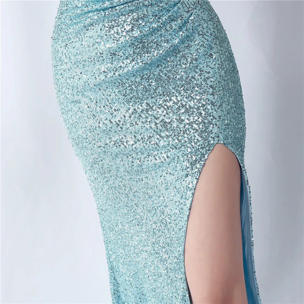 Sequin Camisole Dress​ With Side Slit Long