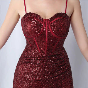 Sequin Camisole Dress​ With Side Slit Long