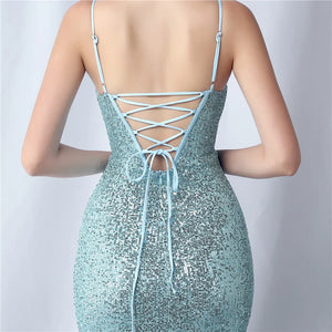 Sequin Camisole Dress​ With Side Slit Long