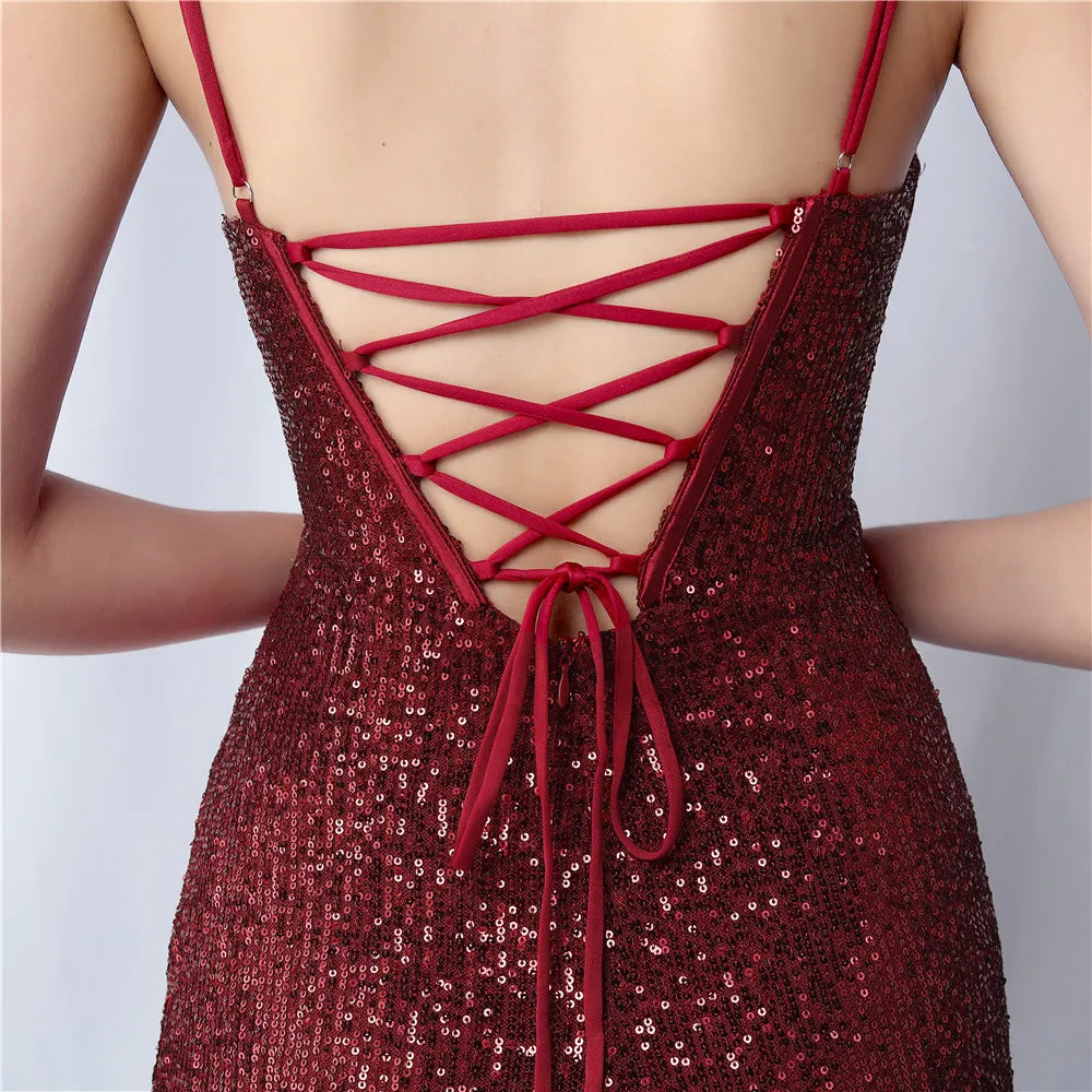Sequin Camisole Dress​ With Side Slit Long