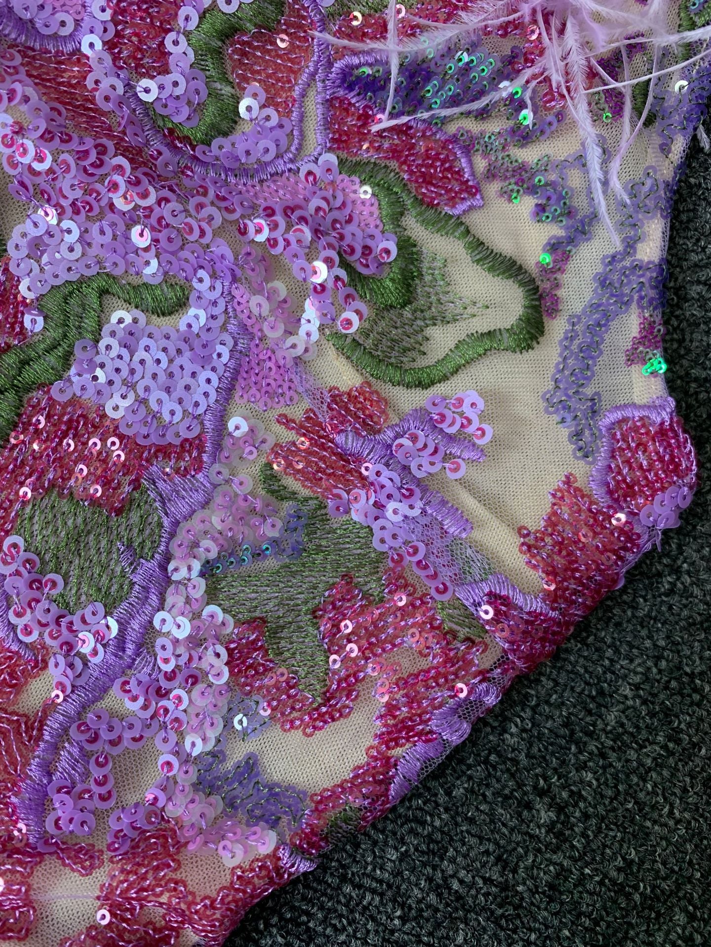 Sequin Embellished Feather Shoulder Jumpsuit - Chiccharm Boutique