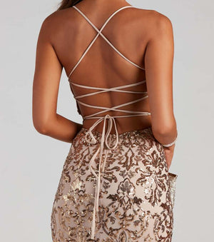 Sequined Halter Neck Dress with High Slit - Chiccharm