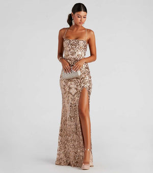 Sequined Halter Neck Dress with High Slit - Chiccharm