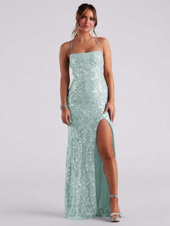 Sequined Halter Neck Dress with High Slit - Chiccharm