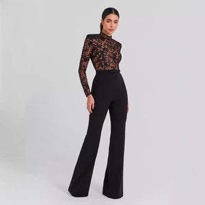 Sheer Bandage Long-sleeved Jumpsuit - Chiccharm Boutique