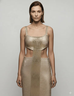Silver Metallic Ribbed Cut-Out Bodycon Midi Dress - Chiccharm Boutique