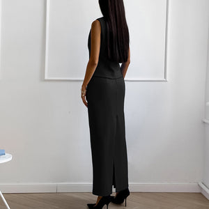 Sleeveless Buttoned Long Skirt Suit - Chiccharm