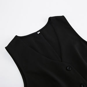 Sleeveless Buttoned Long Skirt Suit - Chiccharm