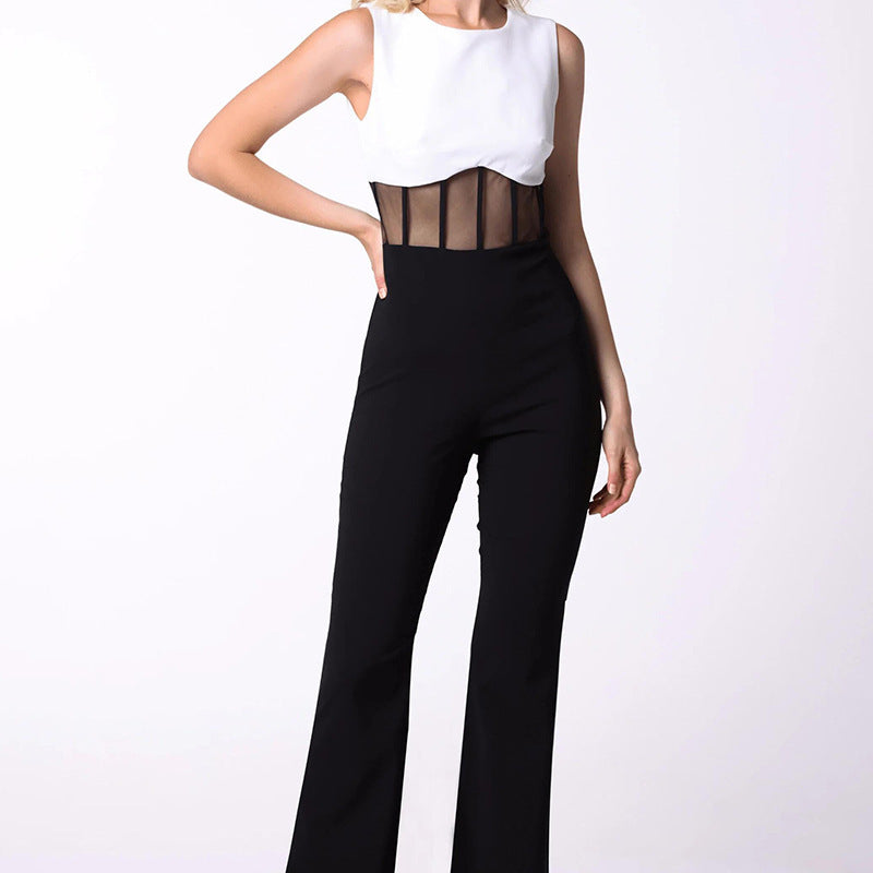 Sleeveless Sheer Panel Jumpsuit - Chiccharm Boutique