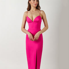 Slim Fit V Neck Midi Dress For Women With Sling- Chiccharm