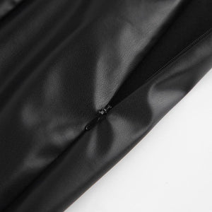 Slit Leather Mid Length High Waist Skirt - Chiccharm