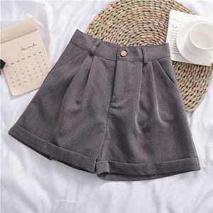 Solid Color Roll-up Wide-leg Casual Shorts - Chiccharm