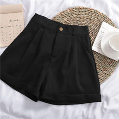 Solid Color Roll-up Wide-leg Casual Shorts - Chiccharm
