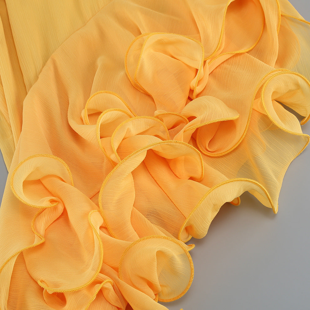 Solstice Ruffle Cutout Yellow Maxi Dress