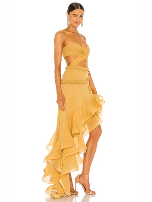 Solstice Ruffle Cutout Yellow Maxi Dress