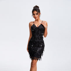 Sparkling Fringe Cocktail Dress -Chiccharm